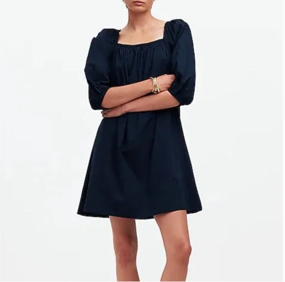 Madewell Square Neck Puff Sleeve Dress 4 Blue NWT Travel Resort Shower NS986
